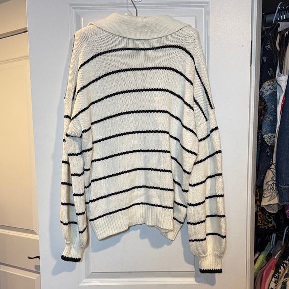 Orla Kiely Cream V-Neck Sweater with Black Stripes - Picture 3 of 4